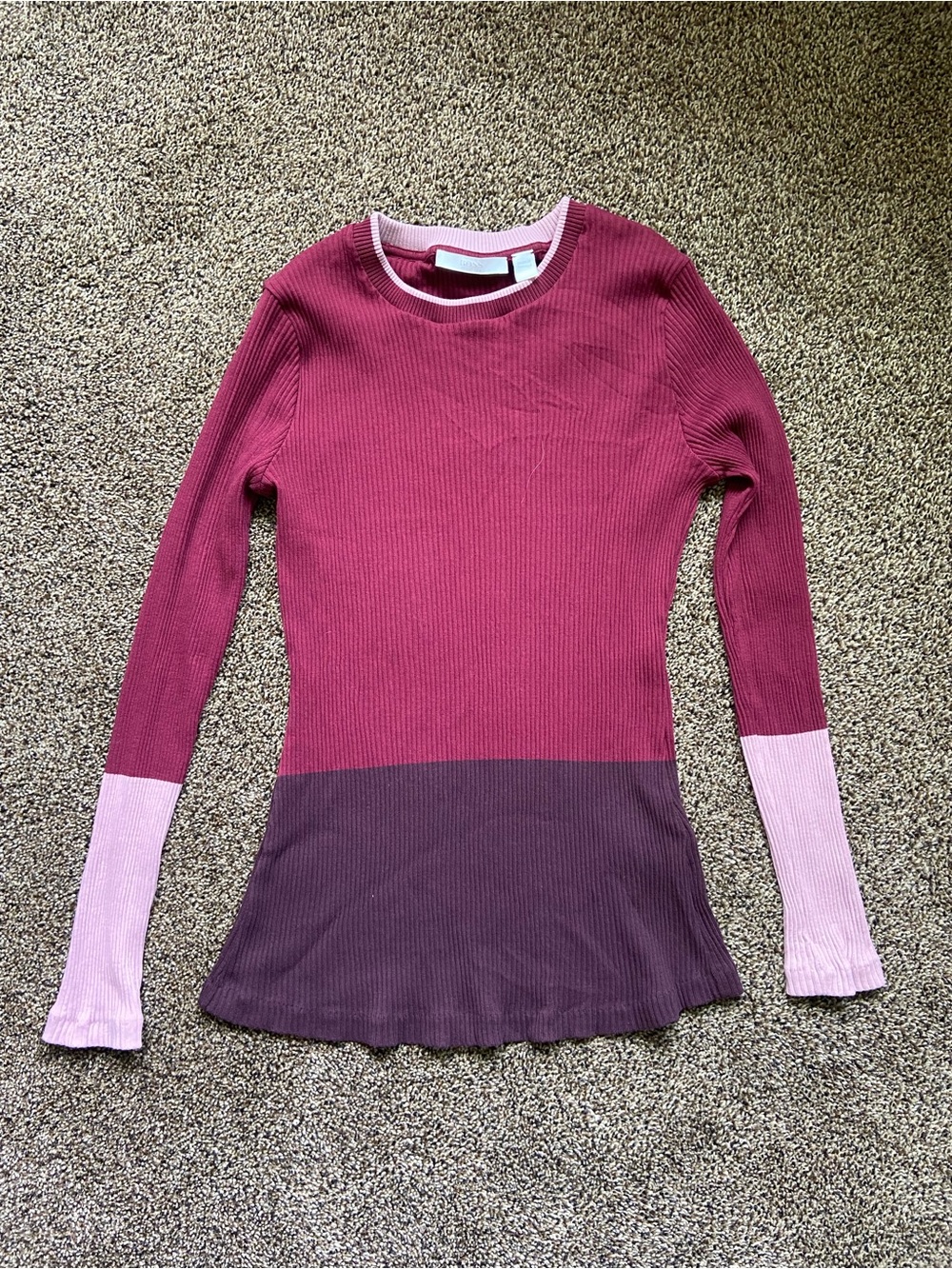 BOSS Hugo Boss Emalee Grenadine Burgundy Color Block Crewneck Pullover Sweater